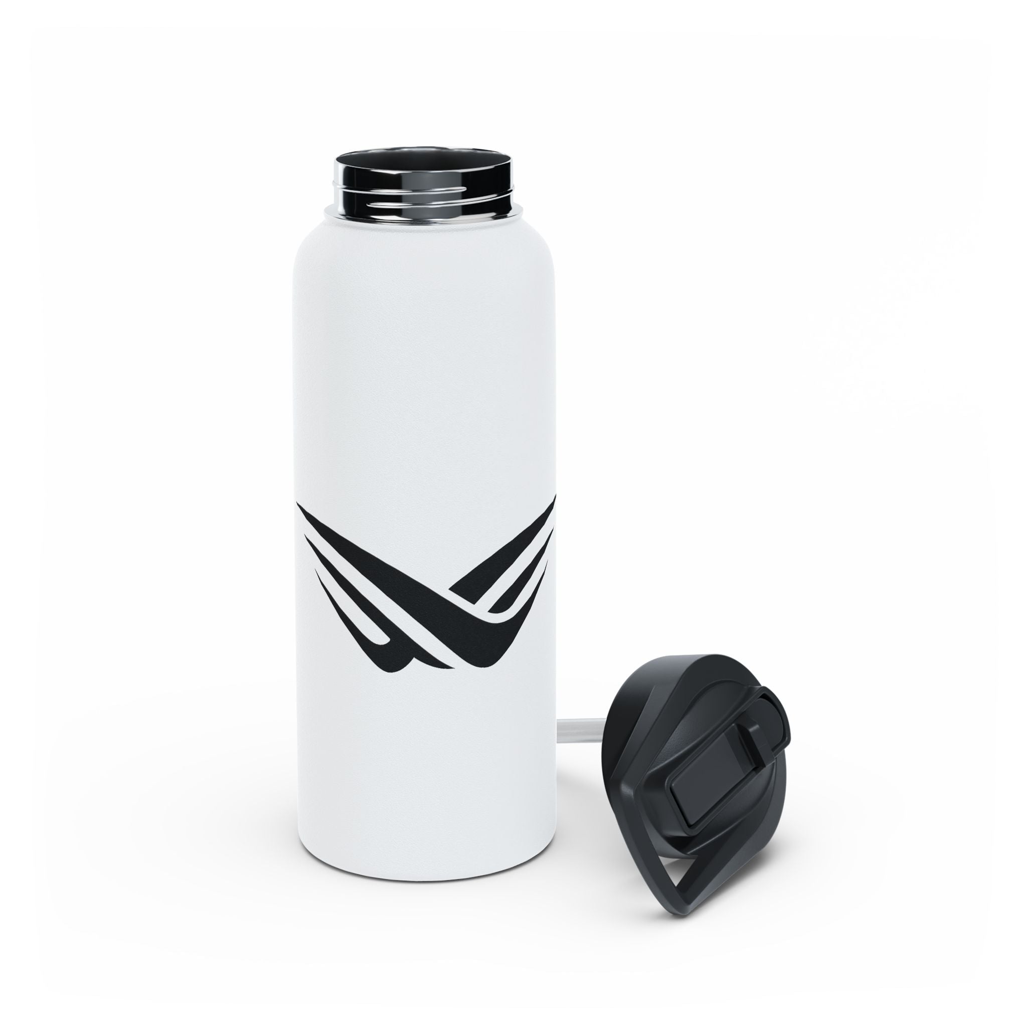 Stainless Steel Water Bottle with Minimal Black Wave Logo — Insulated Travel Bottle