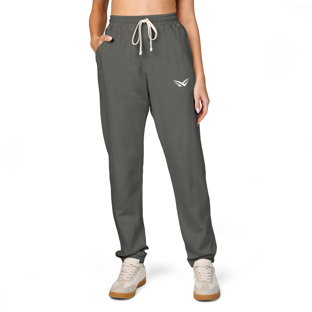 Embroidered Wing Logo Sweatpants — Garment-Dyed Fleece Joggers