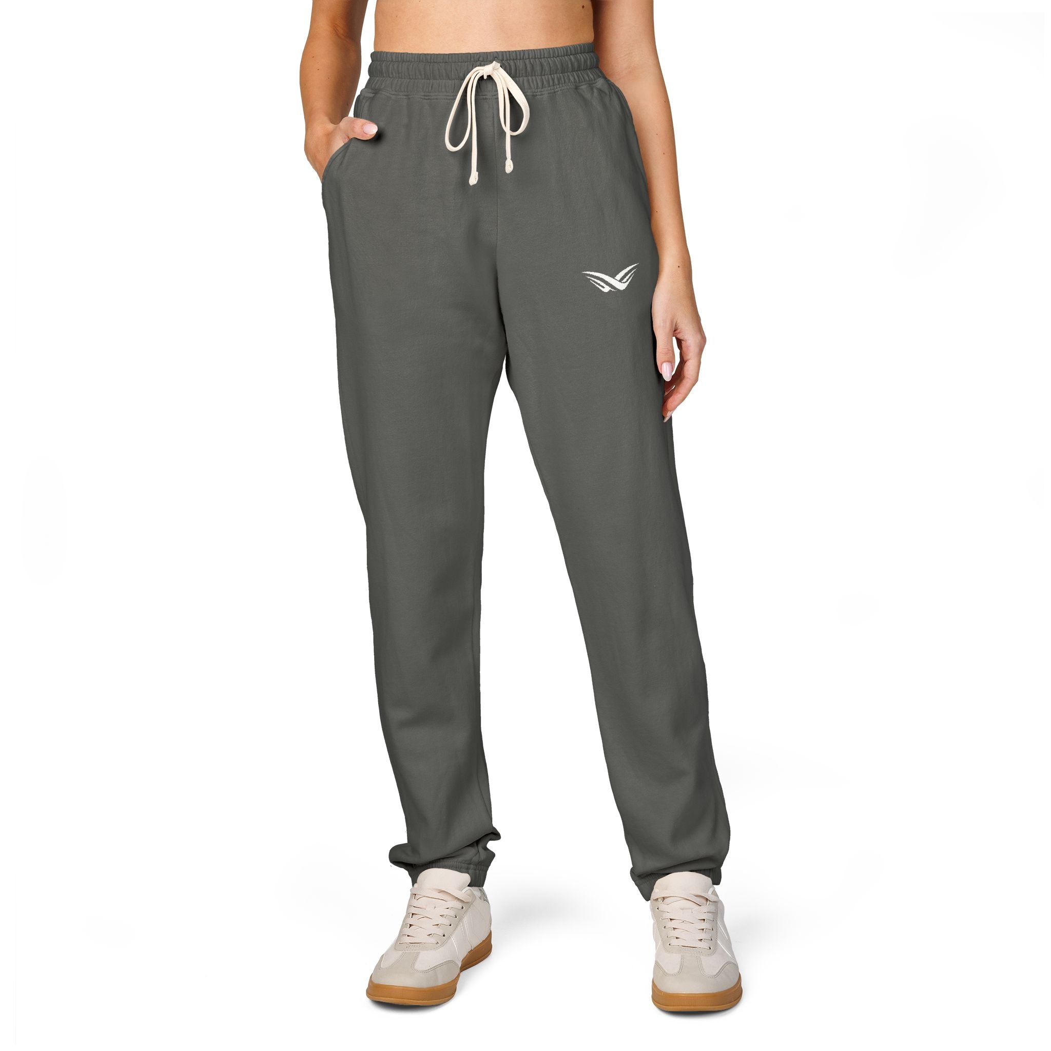 Embroidered Wing Logo Sweatpants — Garment-Dyed Fleece Joggers