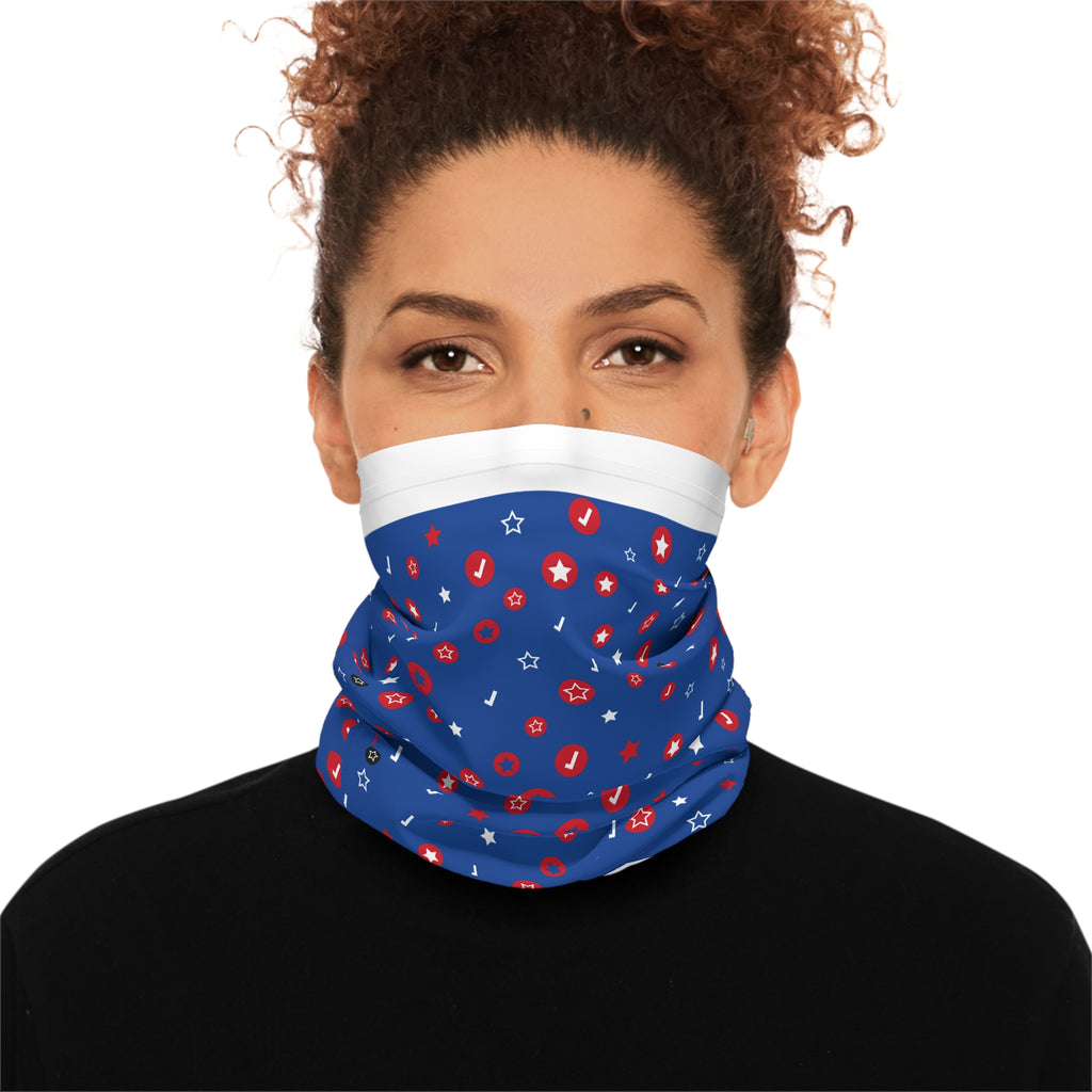 Neck Gaiter — Patriotic Red & White Stars on Blue Lightweight Face Scarf