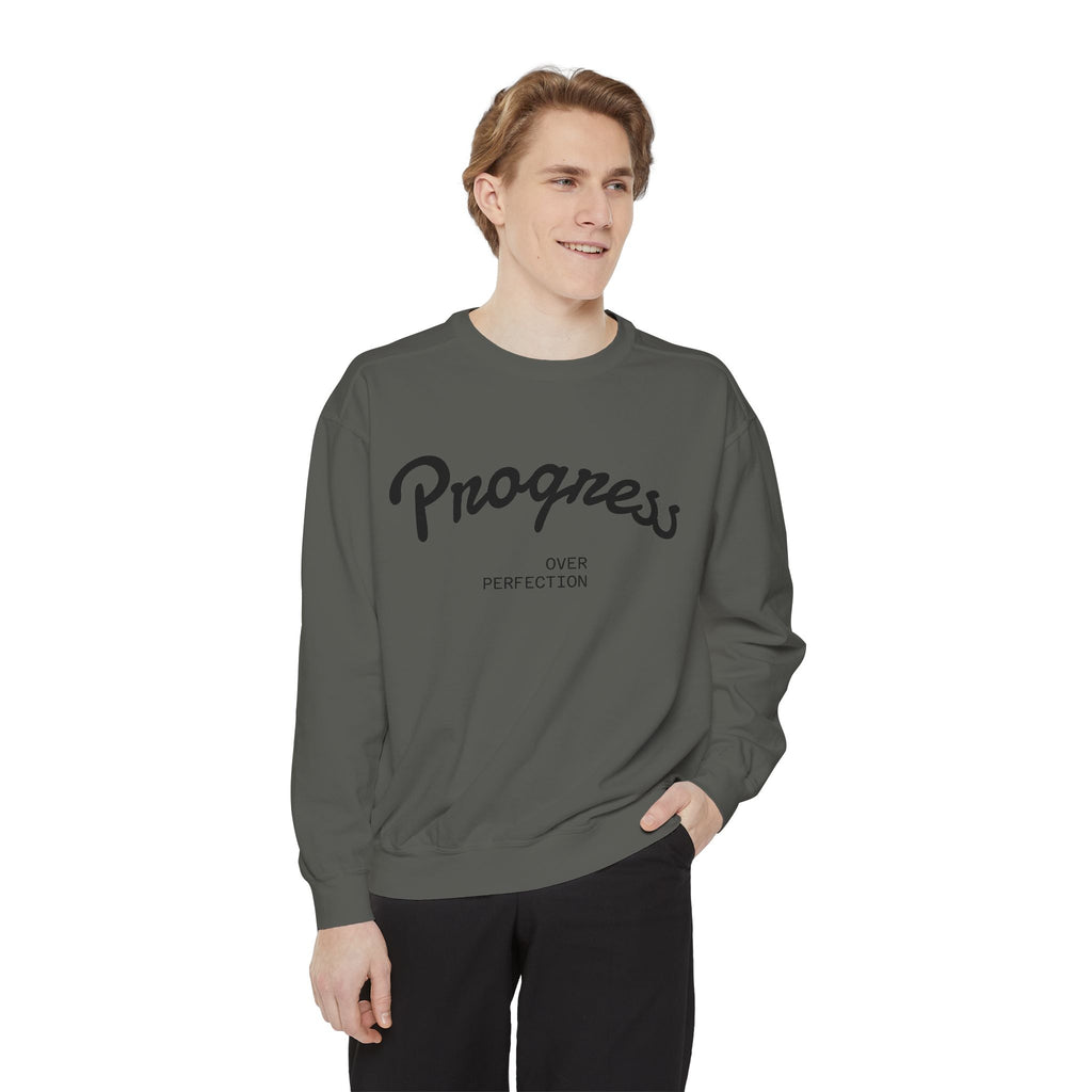Progress Over Perfection Sweatshirt — Minimal Embroidered Motivational Crewneck